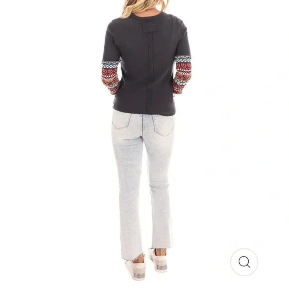 FREE PEOPLE All In Cuff Long Sleeve Top, Washed Black Combo, Size Large - Picture 3 of 6